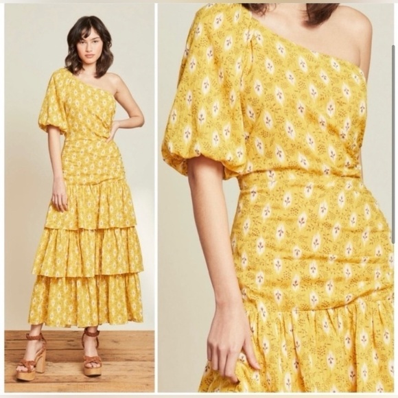 Veronica Beard Virginia Midi Dress in Sun Multi One-Shoulder - Picture 2 of 11